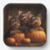 Assiettes En Carton Yorkshire Terrier Chiot Automne Citrouille délice (Recto)