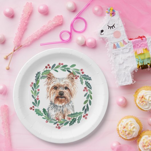 Assiettes En Carton Yorkshire Terrier Élégant chien Noël (Fête)