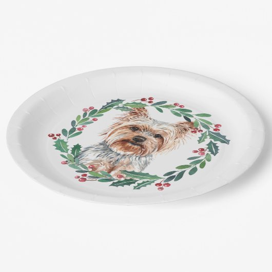 Assiettes En Carton Yorkshire Terrier Élégant chien Noël (Angle)