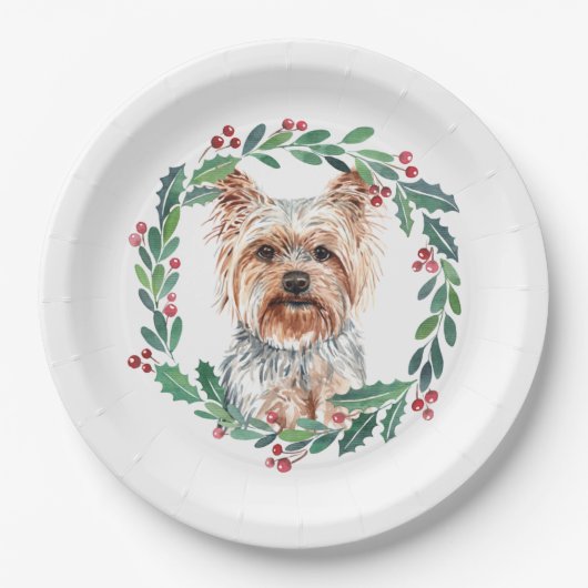 Assiettes En Carton Yorkshire Terrier Élégant chien Noël (Devant)