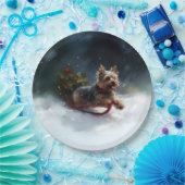 Assiettes En Carton Yorkshire Terrier neige de Noël hiver (Fête)