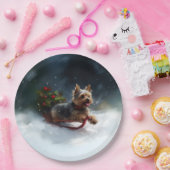 Assiettes En Carton Yorkshire Terrier neige de Noël hiver (Fête)