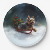 Assiettes En Carton Yorkshire Terrier neige de Noël hiver (Devant)