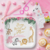 Assiettes En Carton Young Wild and Three - Pink Safari Girl's 3rd (Fête)