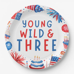 Assiettes En Carton Young Wild et Three 4 juillet 3e anniversaire