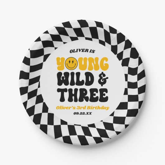 Assiettes En Carton Young Wild & Three Retro Third 3rd Birthday Party (Devant)