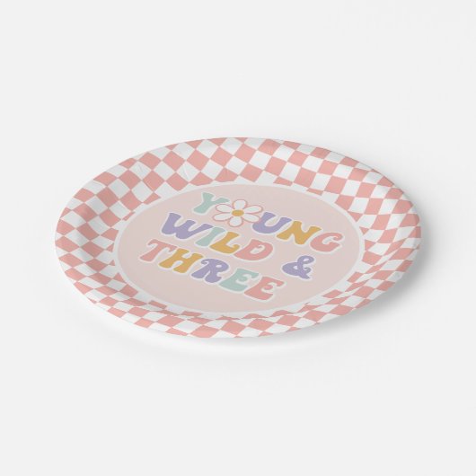 Assiettes En Carton Young Wild Three Super Rose Daisy Checker (Angle)