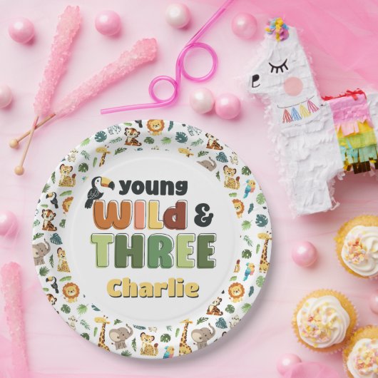 Assiettes En Carton Young Wild Three Zoo Safari Animaux fête d'anniver (Fête)