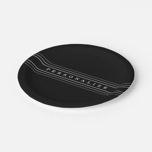 Assiettes En Carton Your Custom Text & Modern Stripes | Black & White (Angle)