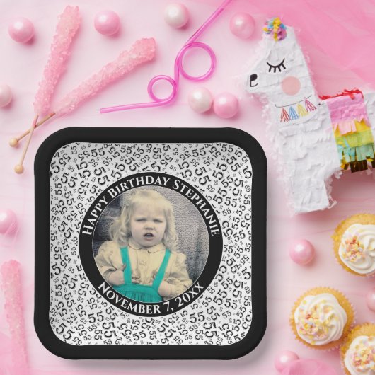 Assiettes En Carton Your Photo 55 Random Number Pattern Black/White (Fête)