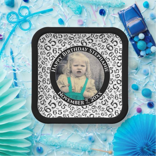 Assiettes En Carton Your Photo 65 Random Number Pattern Black/White  (Fête)