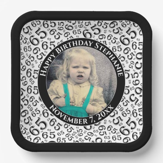 Assiettes En Carton Your Photo 65 Random Number Pattern Black/White  (Recto)