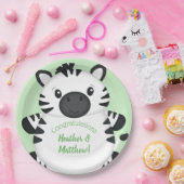 Assiettes En Carton Zebra Baby shower Green (Fête)