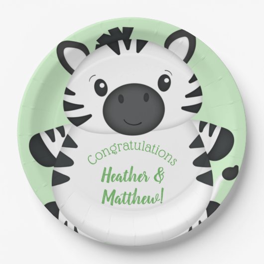 Assiettes En Carton Zebra Baby shower Green (Devant)