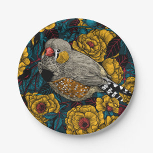 Assiettes En Carton Zebra finch et buisson rose