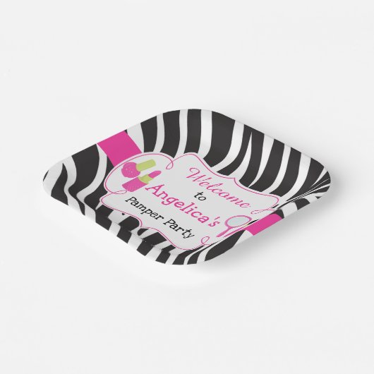 Assiettes En Carton Zebra imprimé anniversaire Pamper Party (Angulaire)