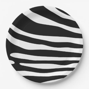 Assiettes En Carton Zebra noir et blanc