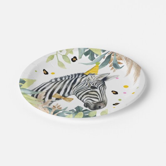 Assiettes En Carton Zebra Party Animaux Anniversaire Zoo Safari (Angle)