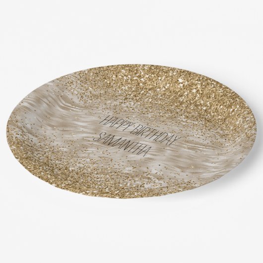 Assiettes En Carton Zebra Print Faux Gold Parties scintillant (Angle)