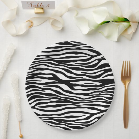 Assiettes En Carton Zebra Print, Zebra Stripes, Noir Et Blanc (Mariage)