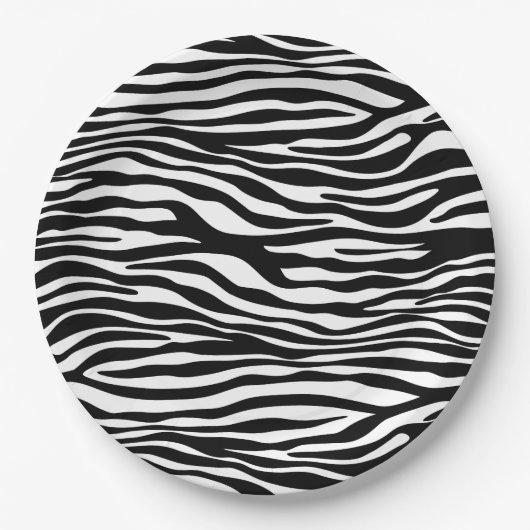 Assiettes En Carton Zebra Print, Zebra Stripes, Noir Et Blanc (Devant)