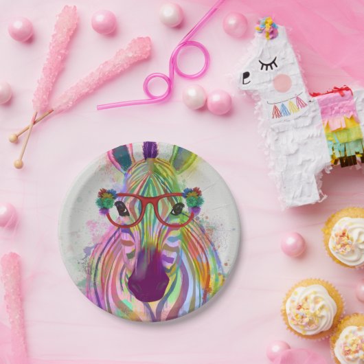 Assiettes En Carton Zebra Rainbow Splash (Fête)