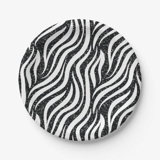 Assiettes En Carton Zebra Stripes Black Parties scintillant Wild Anima (Devant)