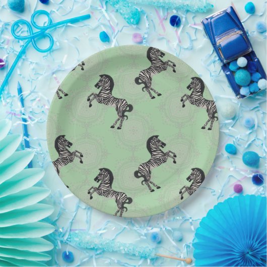 Assiettes En Carton Zebra sur Starburst avec Pale Green (Fête)