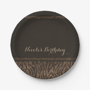 Assiettes En Carton Zèbre Étincelle Brun Or Glam Chic Élégant Fête