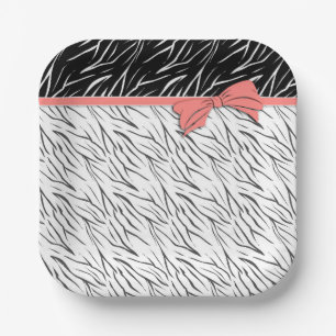 Assiettes En Carton Zèbre peau noir blanc tigre rayures de cuir rose
