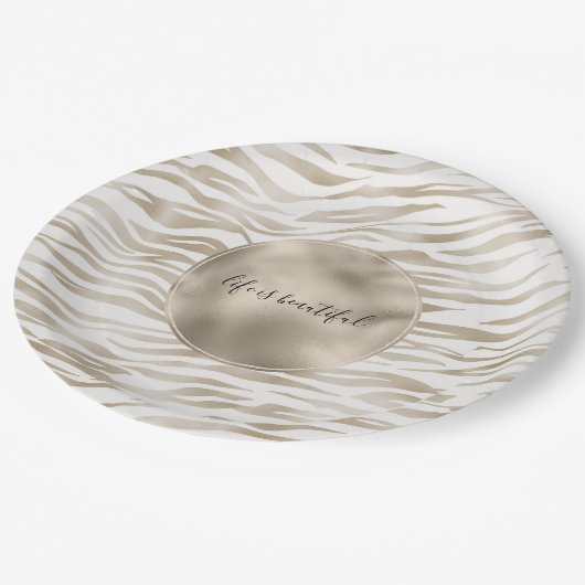 Assiettes En Carton Zen Cream White Cocoa Brown Zebra Imprimer (Angle)