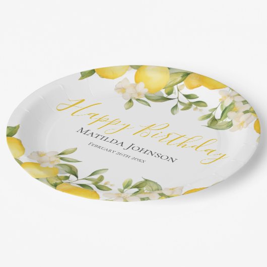Assiettes En Carton Zesty Lemons Fun Jaune fête d'anniversaire (Angle)