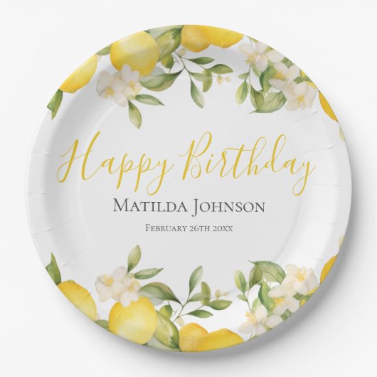 Assiettes En Carton Zesty Lemons Fun Jaune fête d'anniversaire (Devant)