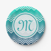 Assiettes En Carton Zigzag Blanc Chevron Et Arrière - plan Vert Bleu (Devant)
