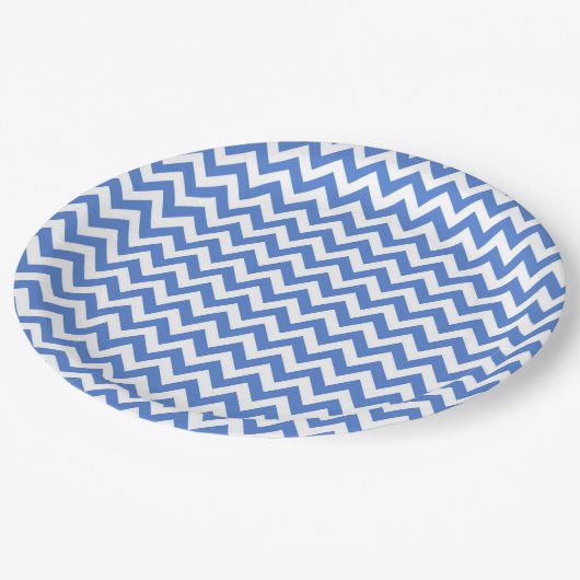 Assiettes En Carton ZigZag bleu / Motif Chevron (Angle)