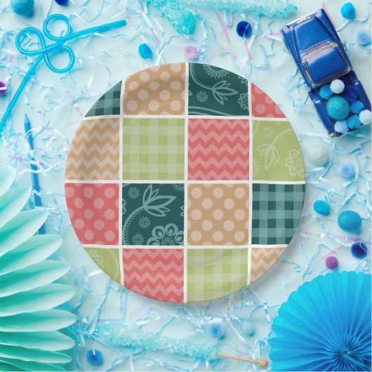 Assiettes En Carton Zigzag, Chevron, En vichy, Pois, Patchwork (Fête)