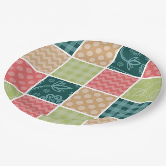 Assiettes En Carton Zigzag, Chevron, En vichy, Pois, Patchwork (Angle)