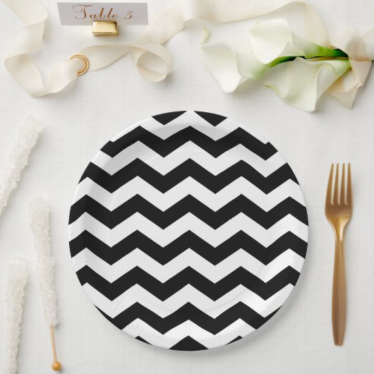 Assiettes En Carton Zigzag Chevron Noir Et Blanc (Mariage)