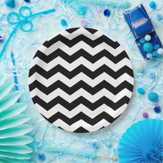 Assiettes En Carton Zigzag Chevron Noir Et Blanc (Fête)