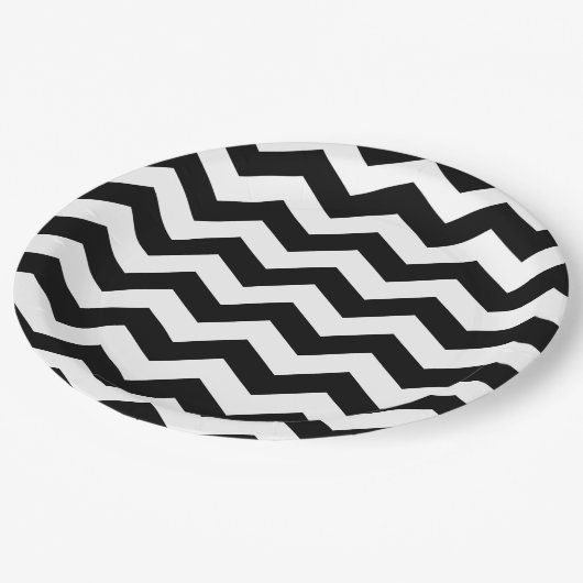 Assiettes En Carton Zigzag Chevron Noir Et Blanc (Angle)