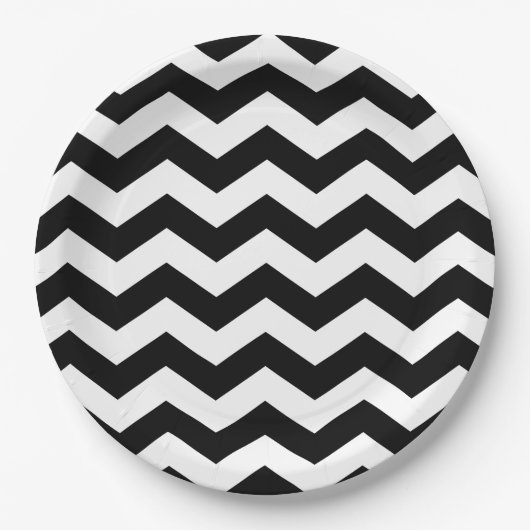 Assiettes En Carton Zigzag Chevron Noir Et Blanc (Devant)