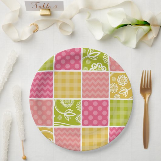Assiettes En Carton Zigzag, Chevron, Pois, En vichy, Patchwork (Mariage)