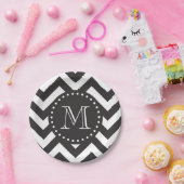 Assiettes En Carton Zigzag noir et blanc Chevron Monogramme (Fête)