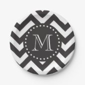 Assiettes En Carton Zigzag noir et blanc Chevron Monogramme (Devant)