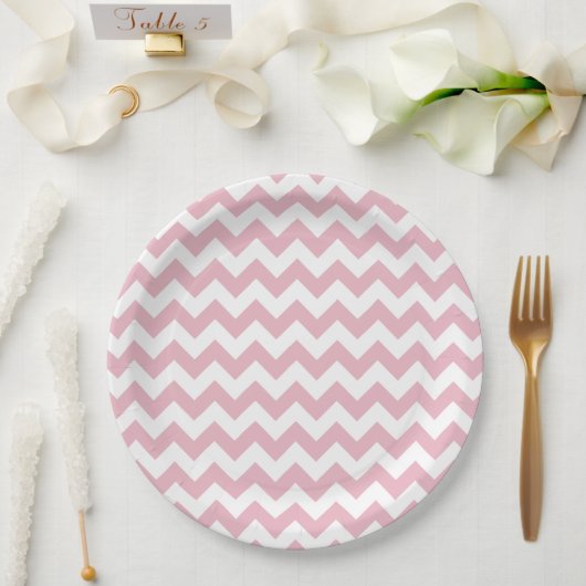 Assiettes En Carton Zigzag rose, Chevron rose, Motif géométrique (Mariage)