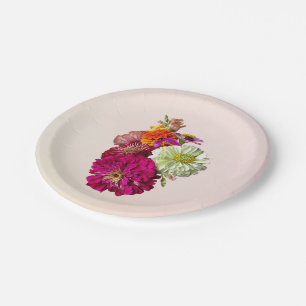 Assiettes En Carton Zinnia Bouquet Couleurs mixtes