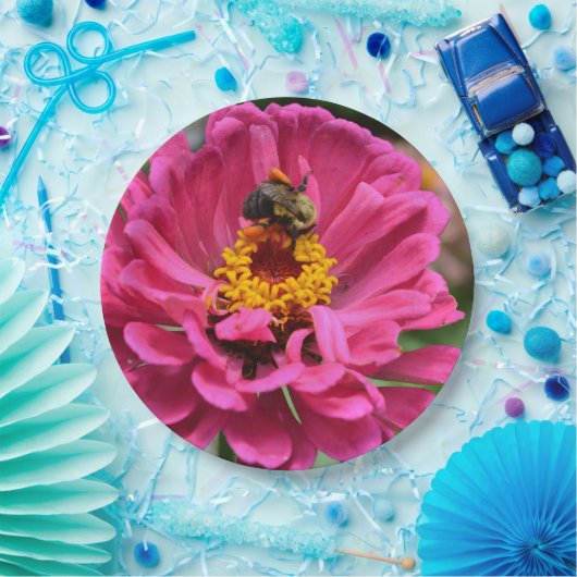 Assiettes En Carton Zinnia rose et Bumble bee (Fête)