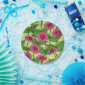 Assiettes En Carton Zinnias rose sur vert clair (Fête)