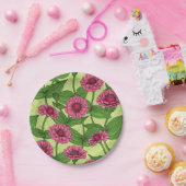 Assiettes En Carton Zinnias rose sur vert clair (Fête)