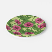 Assiettes En Carton Zinnias rose sur vert clair (Angle)
